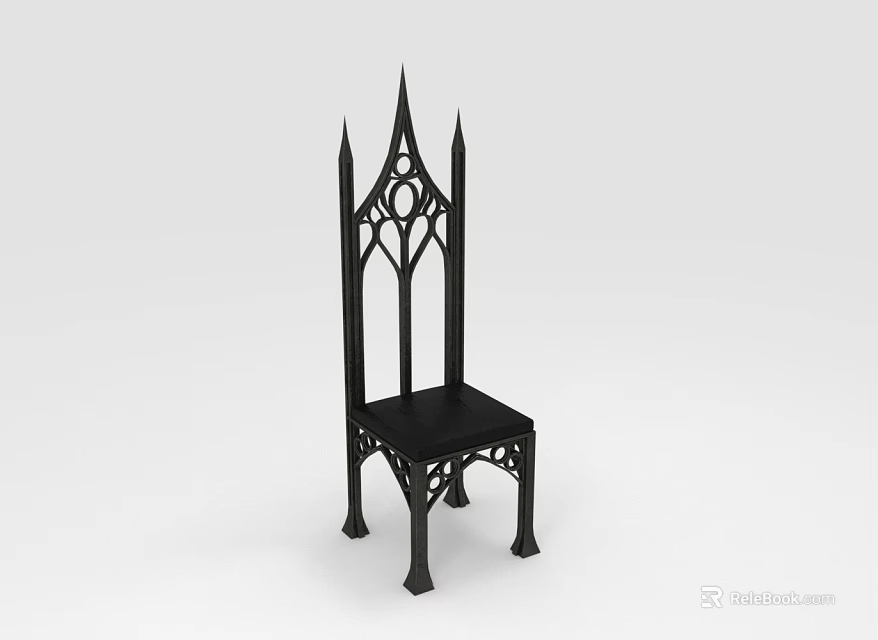Black Gothic Style Leisure Chair With Pointed Spire And Ornate Carvings 3d model 