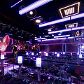 Modern Bar Interior Design With Neon Lights And Seating Area Lighting Effects