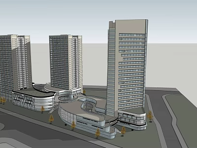Modern Commercial Complex With High Rise Towers Retail Spaces And Urban Landscape 3d model