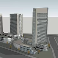 Modern Commercial Complex With High Rise Towers Retail Spaces And Urban Landscape