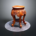 Traditional Chinese Wooden Stool With Carved Patterns And Round Top Design