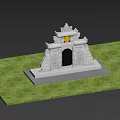 White Stone Carved Garden Ornament Surrounded By Green Lawn And Trees Under Blue Sky