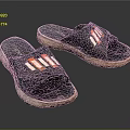 Black Crisscross Strap Slippers With Red White Orange Stripes And Woven Sole