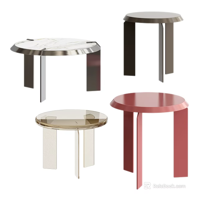 Modern Round Side Tables With Metal Legs Glass Tops And Various Colors 3d model 