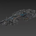 Futuristic Interstellar Starship With Large Detailed Sci Fi Structure And Metallic Exterior