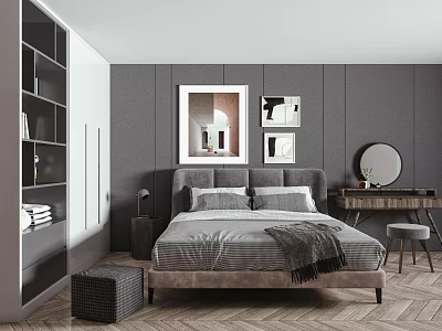 Modern Background Double Bed Double Bed Combination 3d model