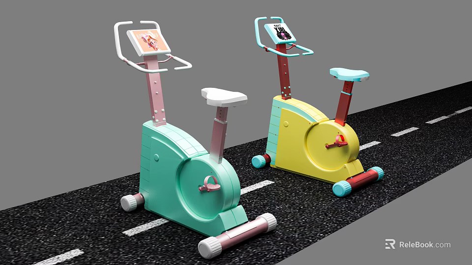 Green And Yellow Kids Exercise Bikes Sports Equipment With Display Screens 3d model 