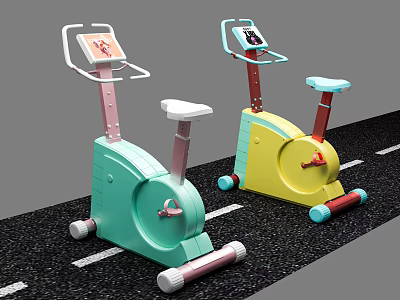 Green And Yellow Kids Exercise Bikes Sports Equipment With Display Screens 3d model