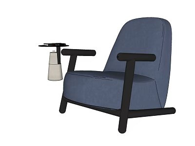 Modern Blue Single Sofa With Black Armrests And Side Table Lamp 3d model