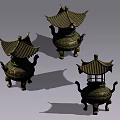 Three-Shading Two-Shading Crane Furnace Tripod Furnace Martial Arts Fairy Style Realistic Game Style 3d model