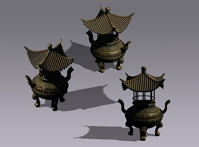 Three-Shading Two-Shading Crane Furnace Tripod Furnace Martial Arts Fairy Style Realistic Game Style 3d model