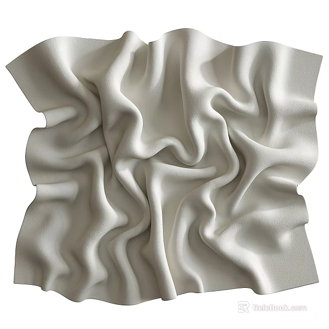 White Soft Wrinkled Fabric Ornament With Textured Surface For Home Decor 3d model 