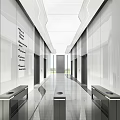 Modern Spacious Elevator Hallway With Glass Walls Polished Floors And Sleek Elevator Doors