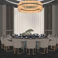 Luxurious Private Dining Room With Round Table Chandelier And Modern Wall Paneling