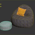 Gray Bean Bag Chair with Yellow Pillow and White Small Round Stool in Living Room