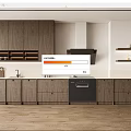 Modern Kitchen Interior With Wooden Cabinets White Countertop And Black Appliances