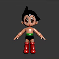 Astro Boy 3D Cartoon Model With Black Spiky Hair Big Eyes Red Boots Green Shorts