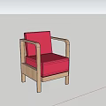 Pink Single Sofa with Wooden Frame on Wooden Floor and White Wall