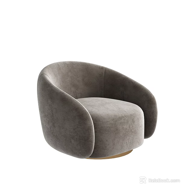 Gray Modern Single Sofa With Soft Velvet Fabric Curved Arms And Gold Base 3d model 