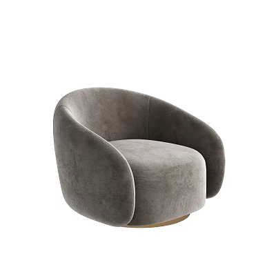 Gray Modern Single Sofa With Soft Velvet Fabric Curved Arms And Gold Base 3d model