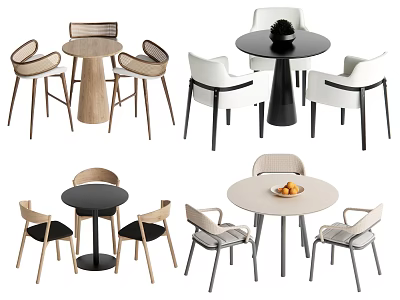 Modern Round Dining Table and Chair Sets with Various Styles and Neutral Color Designs 3d model