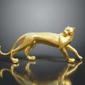 Golden Leopard Sculpture on Black Surface with Shiny Reflection and Modern Design