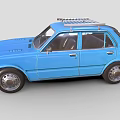 Blue Vintage Classic Car With Retro Design And Roof Rack Details