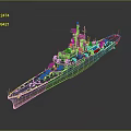 Detailed Military Warship Model Weapon With Turrets Deck And Structure Design