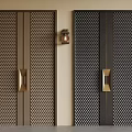 Modern Swing Doors In Brown Black With Perforated Grid Design And Golden Handles