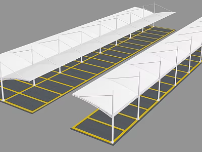 Outdoor Carport Canopy Covering Multiple Parking Spaces With Yellow Lines And Sturdy Design 3d model