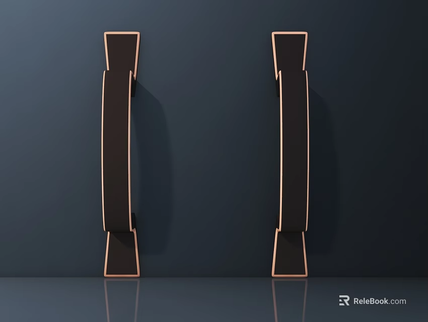 Sleek Black Handles with Gold Borders on Dark Wall Modern Minimalist Home Decor 3d model 