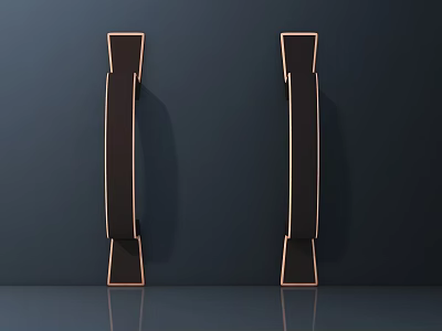 Sleek Black Handles with Gold Borders on Dark Wall Modern Minimalist Home Decor 3d model