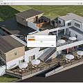 Modern Bed and Breakfast Building with Terrace Umbrellas Lawn and Wooden Accents