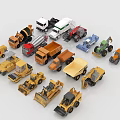 Various Types of Utility Vehicles Including Concrete Mixers Dump Trucks and Bulldozers