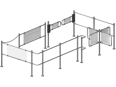 Modular Metal Fence With Transparent Panels And Adjustable Steel Gate Sections 3d model