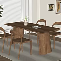 Modern Wooden Dining Table Set with Four Chairs Potted Plant and Wall Art