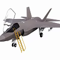 Gray Modern Fighter Jet Featuring Open Canopy Yellow Ladder And Extended Landing Gear