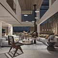 Modern Living And Dining Room Interior With Open Space Sofa Coffee Table Fireplace And Skylight