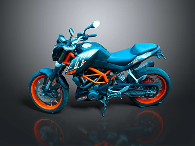 Blue and Orange Modern Sporty Motorcycle With Stylish Wheels And Reflective Body 3d model