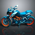 Blue and Orange Modern Sporty Motorcycle With Stylish Wheels And Reflective Body