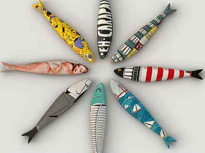 Fish Shaped Wall Decor With Various Colors Patterns In Circular Arrangement 3d model