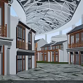 Ancient Architecture Courtyard With Traditional Wooden Windows White Walls And Glass Roof