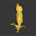 Yellow Deer Sculpture With Detailed Antlers And Muscular Body On Dark Surface