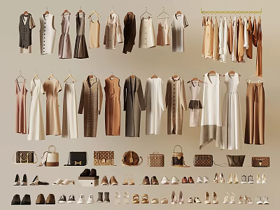 Women's Elegant Fashion Collection With Dresses Coats Bags And Shoes 3d model