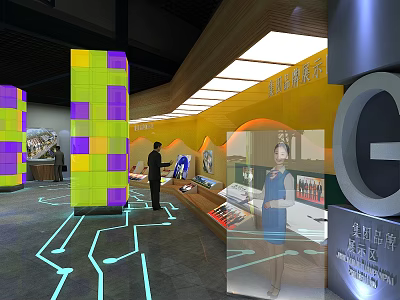 Modern Technology Exhibition Area With Interactive Displays Lighting And Digital Installations 3d model