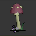 Pink Mushroom Plant With Umbrella Cap Yellow Spots And Stem Green Base Purple Pink Decorations