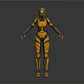 Game Movie Character Yellow Black Mech Robot With Full Body Armor Helmet And Standing Pose