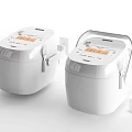 Two White Rice Cookers With Digital Display And Measuring Cup For Modern Kitchen Appliances