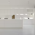 Bright White Modern Kitchen Interior With Skylight Sliding Doors And Central Island