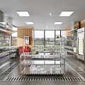 Modern Commercial Kitchen With Open Layout Stainless Steel Equipment And Worktables